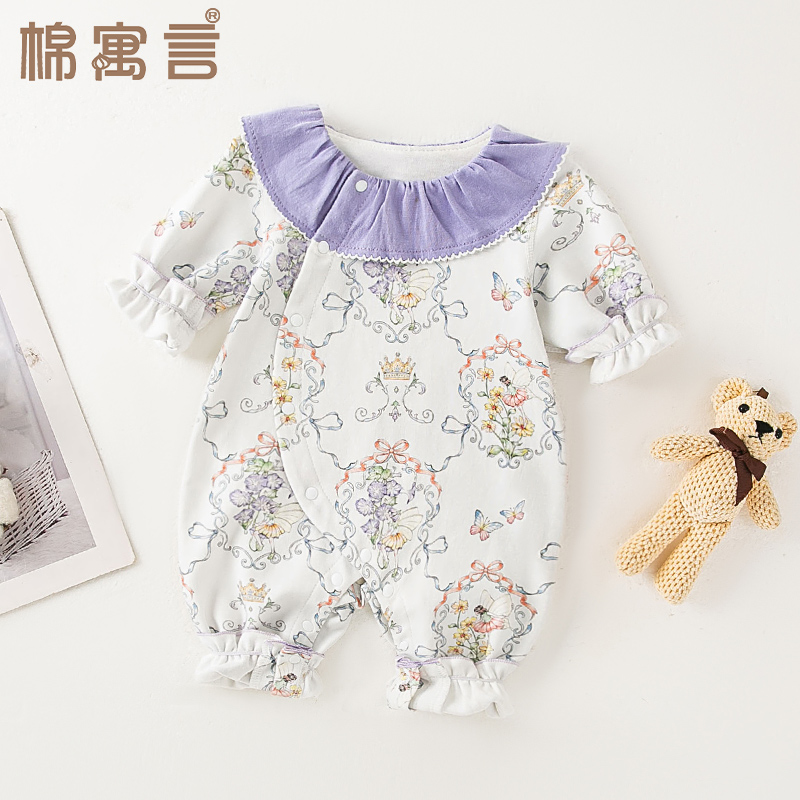 新生儿四季款连体衣婴儿纯棉哈衣宝宝可爱超萌娃娃领外出春秋爬服
