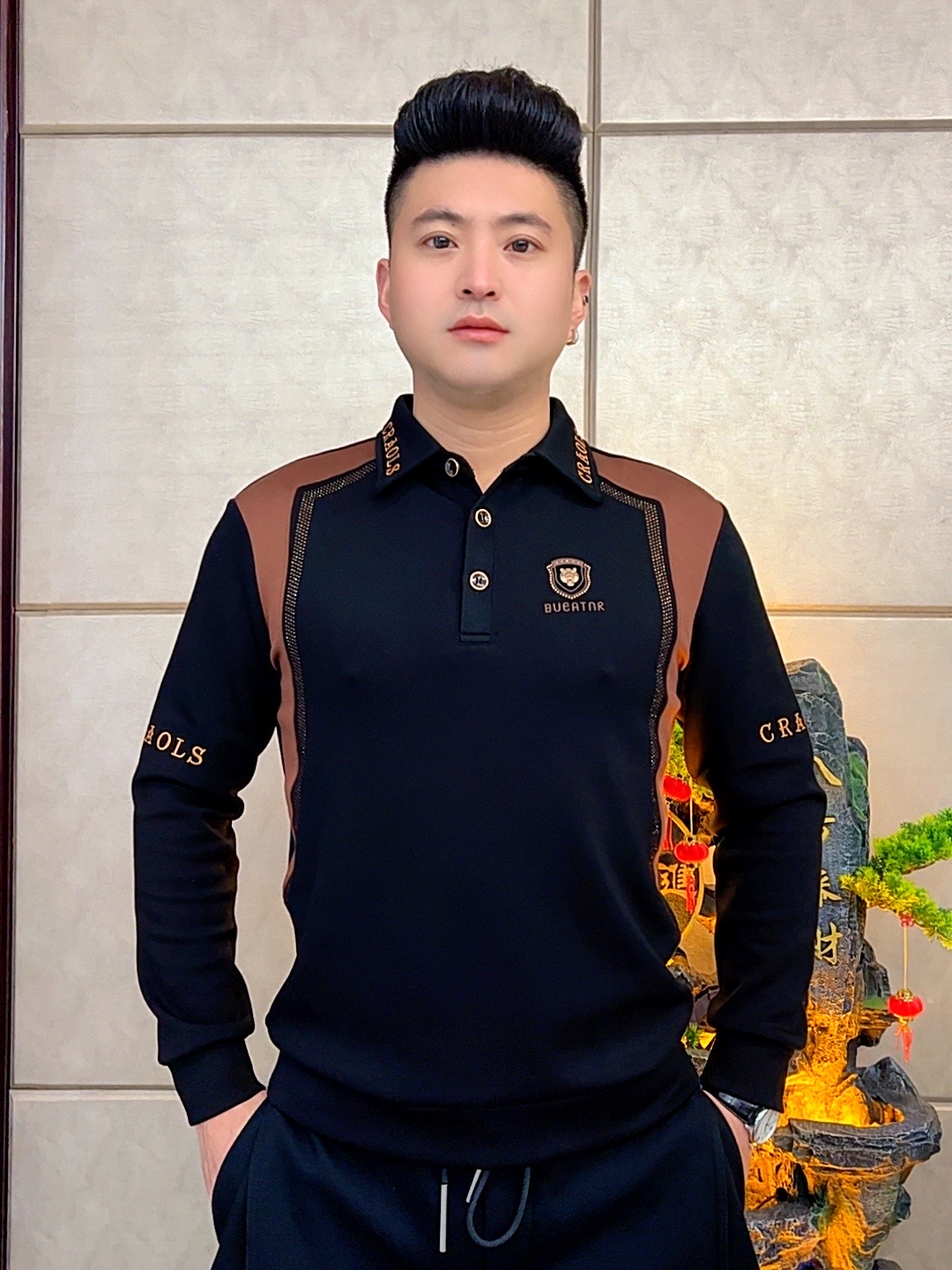 男装秋冬加绒加厚高品质翻领定标拼接百搭潮流气质长袖时尚S1270