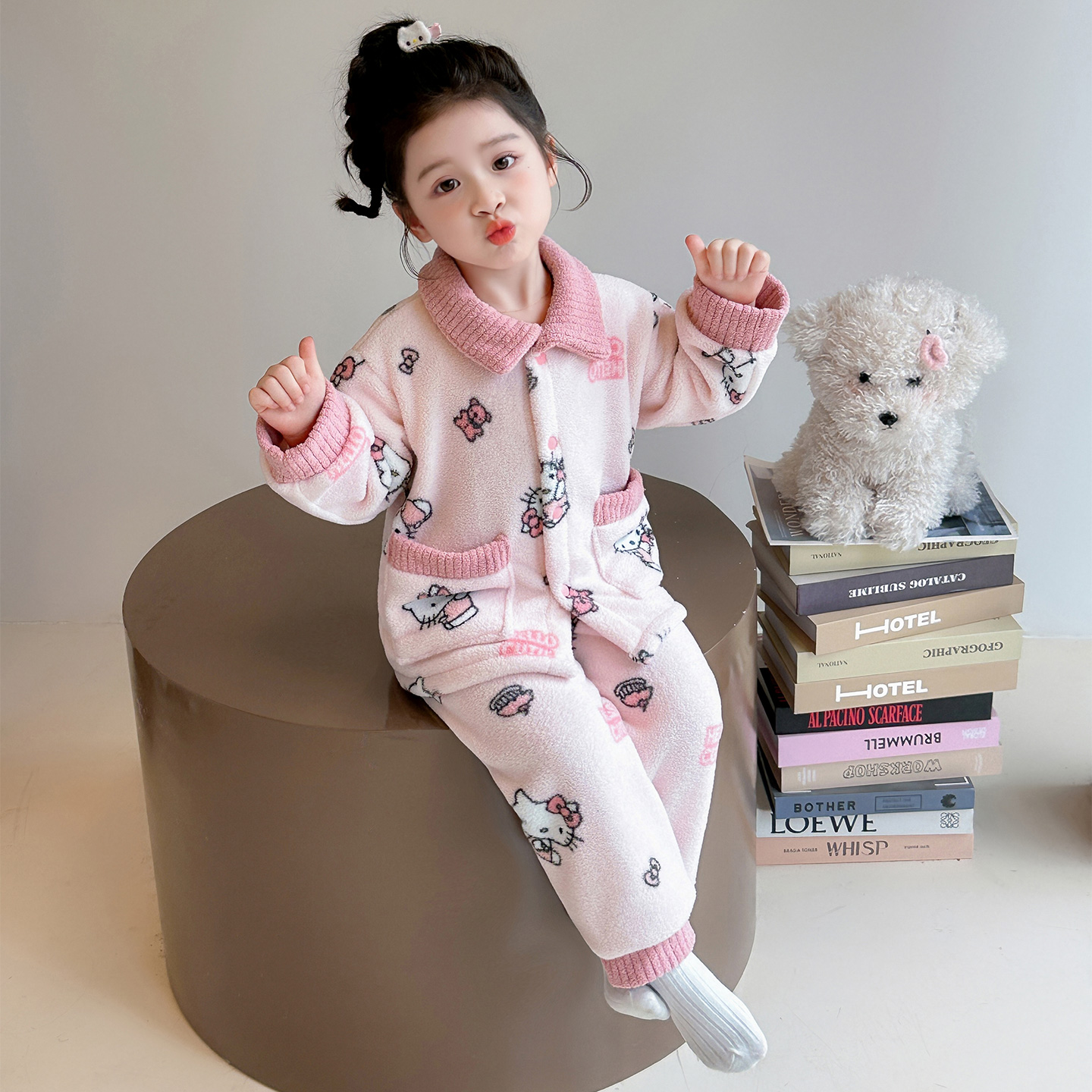 儿童睡衣秋冬季珊瑚绒加厚女宝雪粒绒拉布布家居服套装2025新款