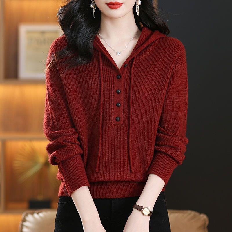 时尚女2025连帽秋冬卫衣毛衣针织新款打底针织衫宽松时尚百搭上衣