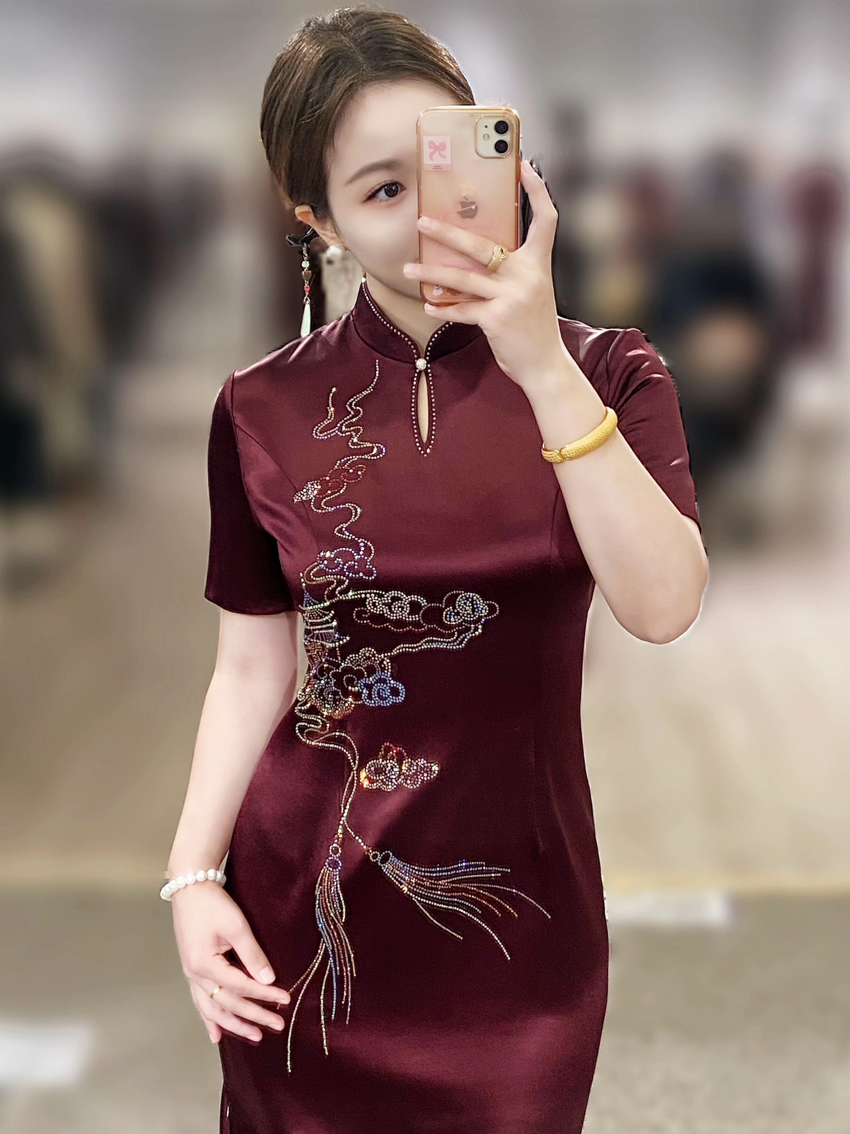 【三卿锦绣】步步高升刺绣手工旗袍