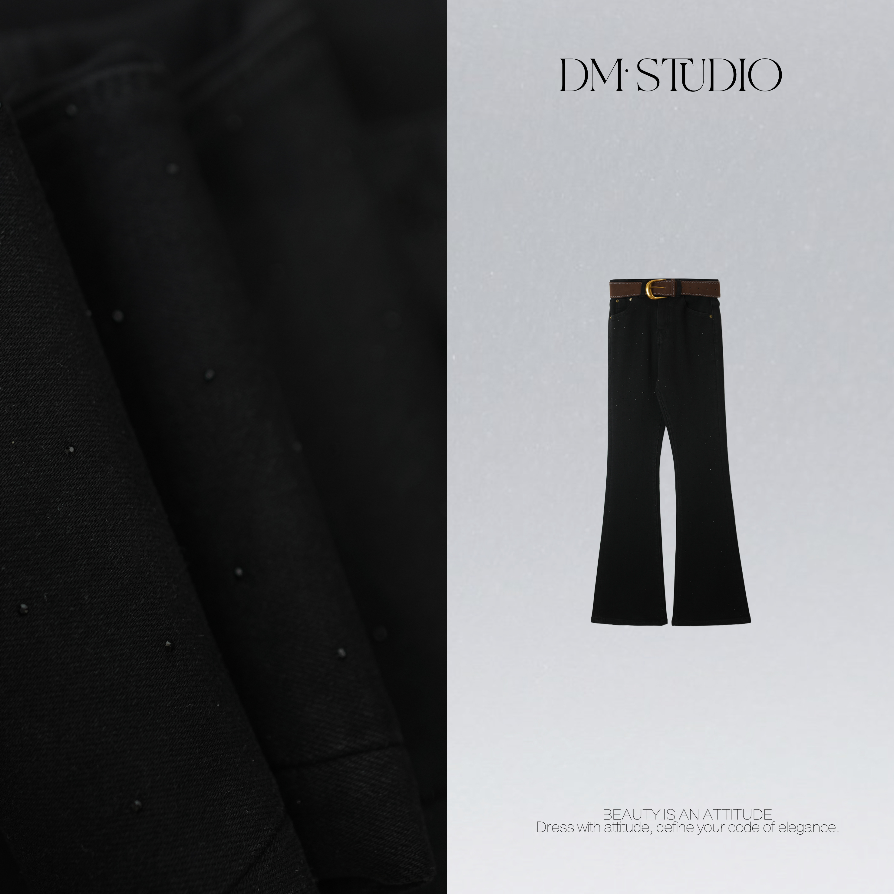 DEDM•STUDIO/复古小众满天星配腰带加绒微喇牛仔裤2511KZ/M9519