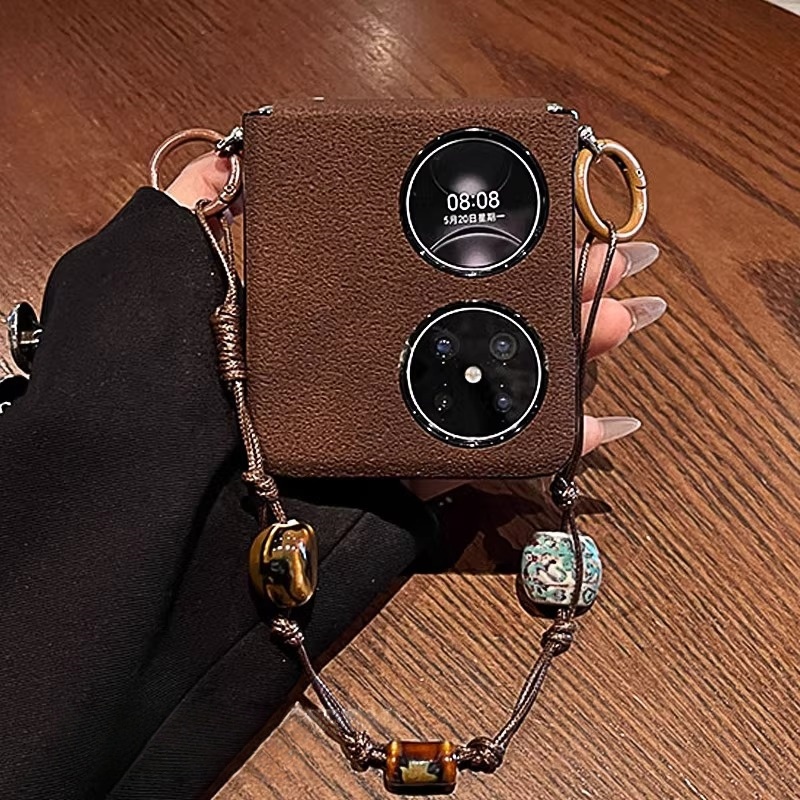 适用华为pocket2手机壳折叠屏purax复古深棕月坑纹小米mixflip2