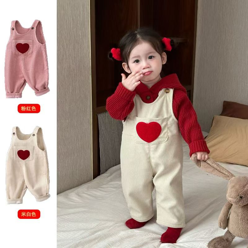 婴幼儿童宝宝连体裤男童女童背带裤灯芯绒秋冬加绒裤子加厚条绒