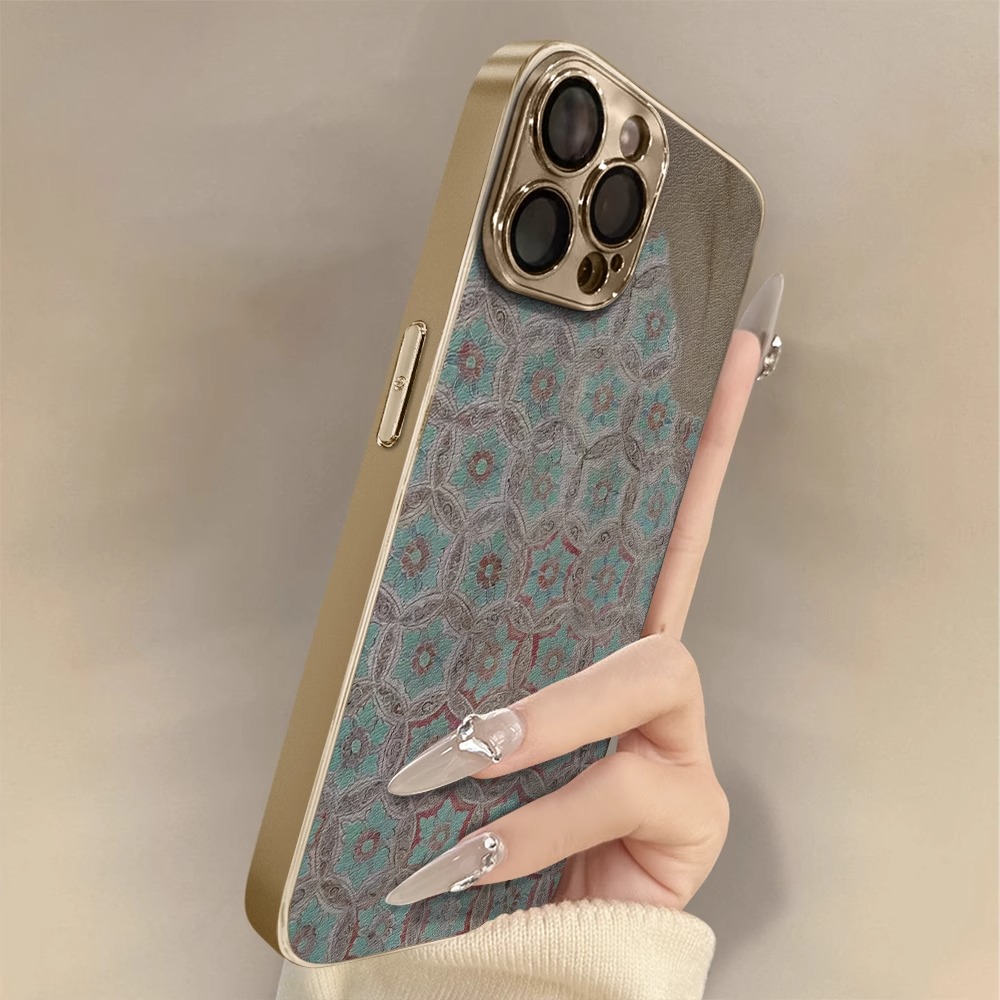 【进口小羊皮】适用苹果16promax手机壳敦煌花纹彩绘iphone17promax