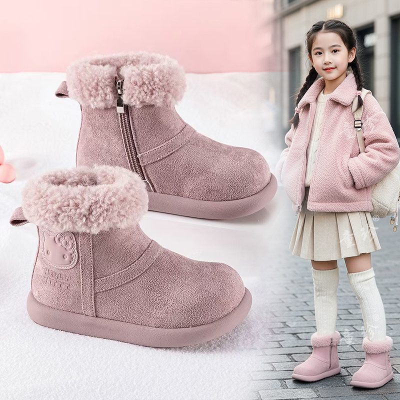ABC kt猫女童雪地靴2025冬季儿童加绒棉鞋东北冬鞋大棉儿童勃肯鞋