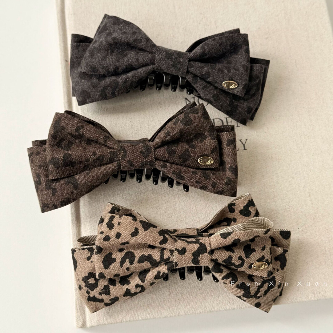 韩系复古美拉德色系豹纹蝴蝶结香蕉夹女2025秋冬高级感马尾夹发饰