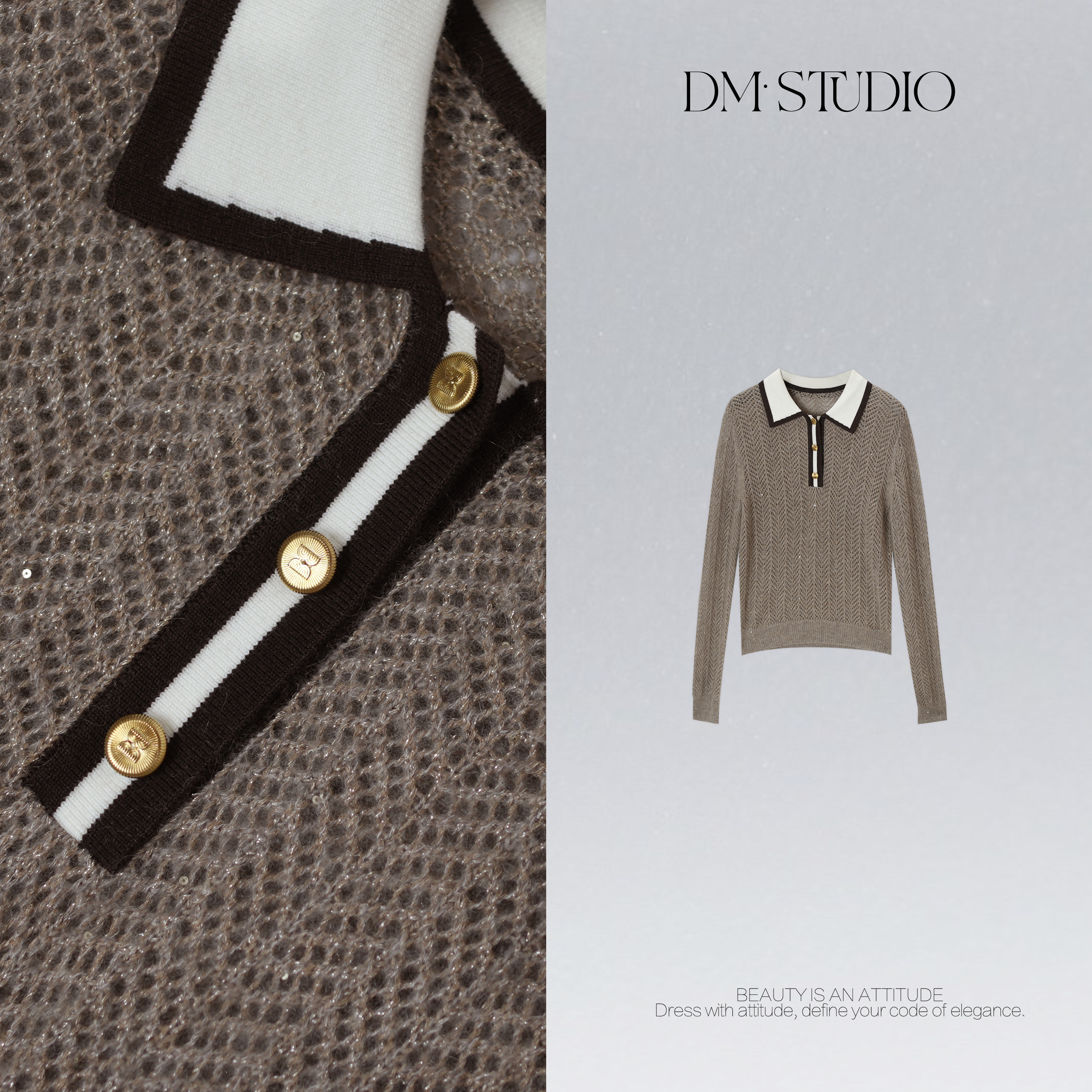 DEDM•STUDIO/气质减龄百搭休闲翻领长袖针织毛衣2510ZZS/KK2520