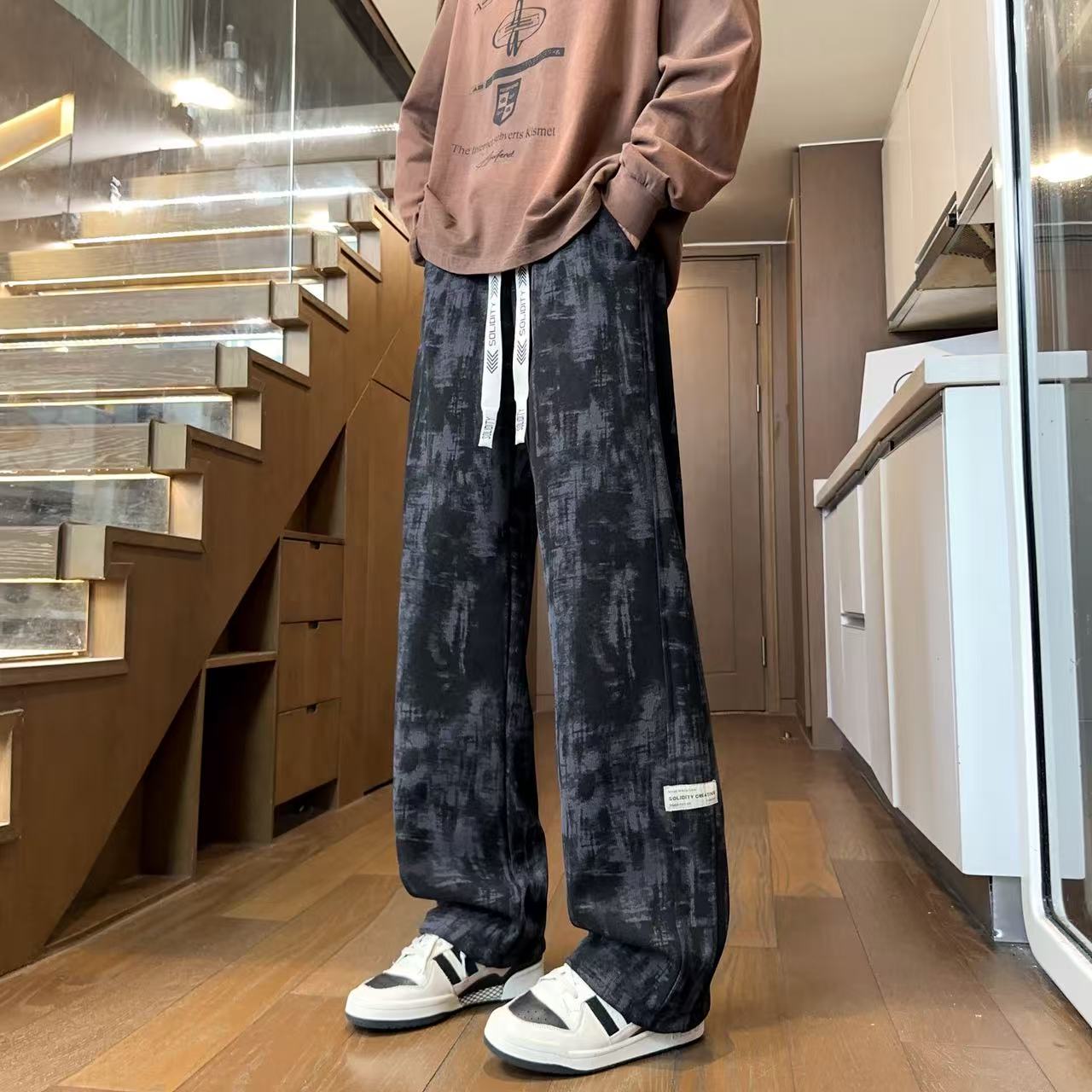 美式扎染休闲裤子男款春季高街vibe阔腿卫裤宽松显瘦直筒运动长裤