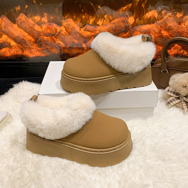 女士冬季厚底加绒保暖防滑增高毛毛短筒雪地靴百搭加厚