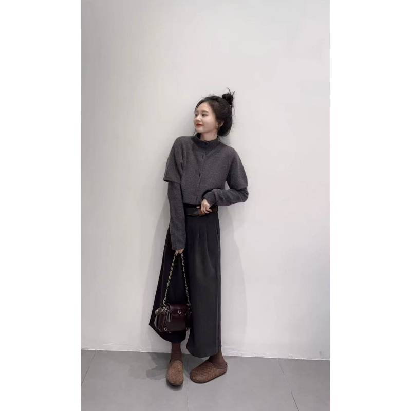 韩系设计感外搭披肩毛衣2025秋季新款长袖针织衫两件套百搭阔腿裤