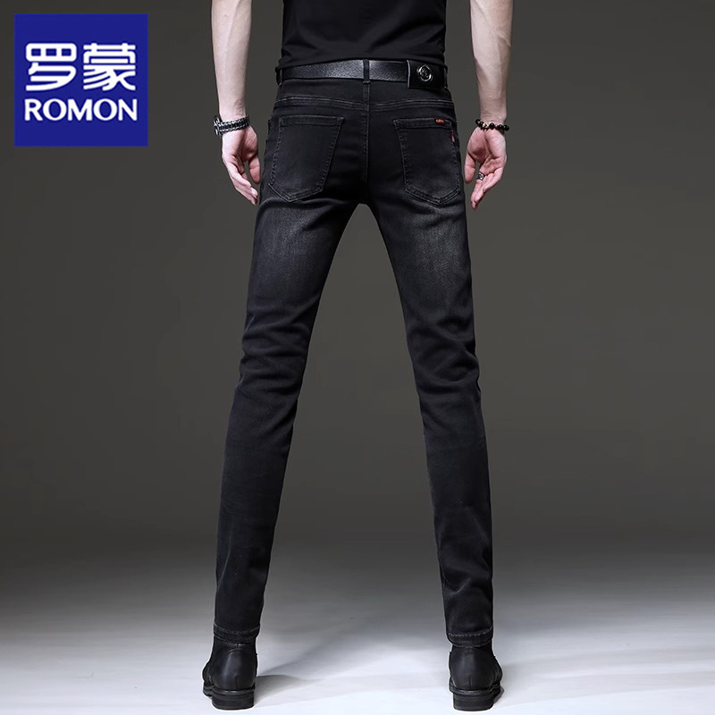罗蒙美式潮牌复古弹力牛仔裤男士秋季新款修身小脚时尚休闲长裤子