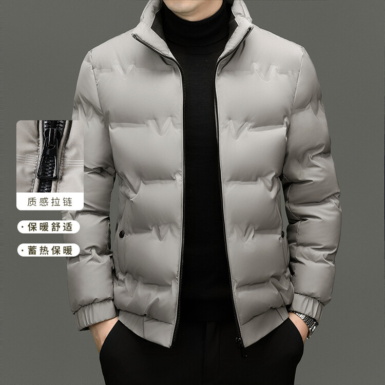 男士秋冬季新款立领棉服简约字母压花修身休闲外套时尚棉袄潮流冬