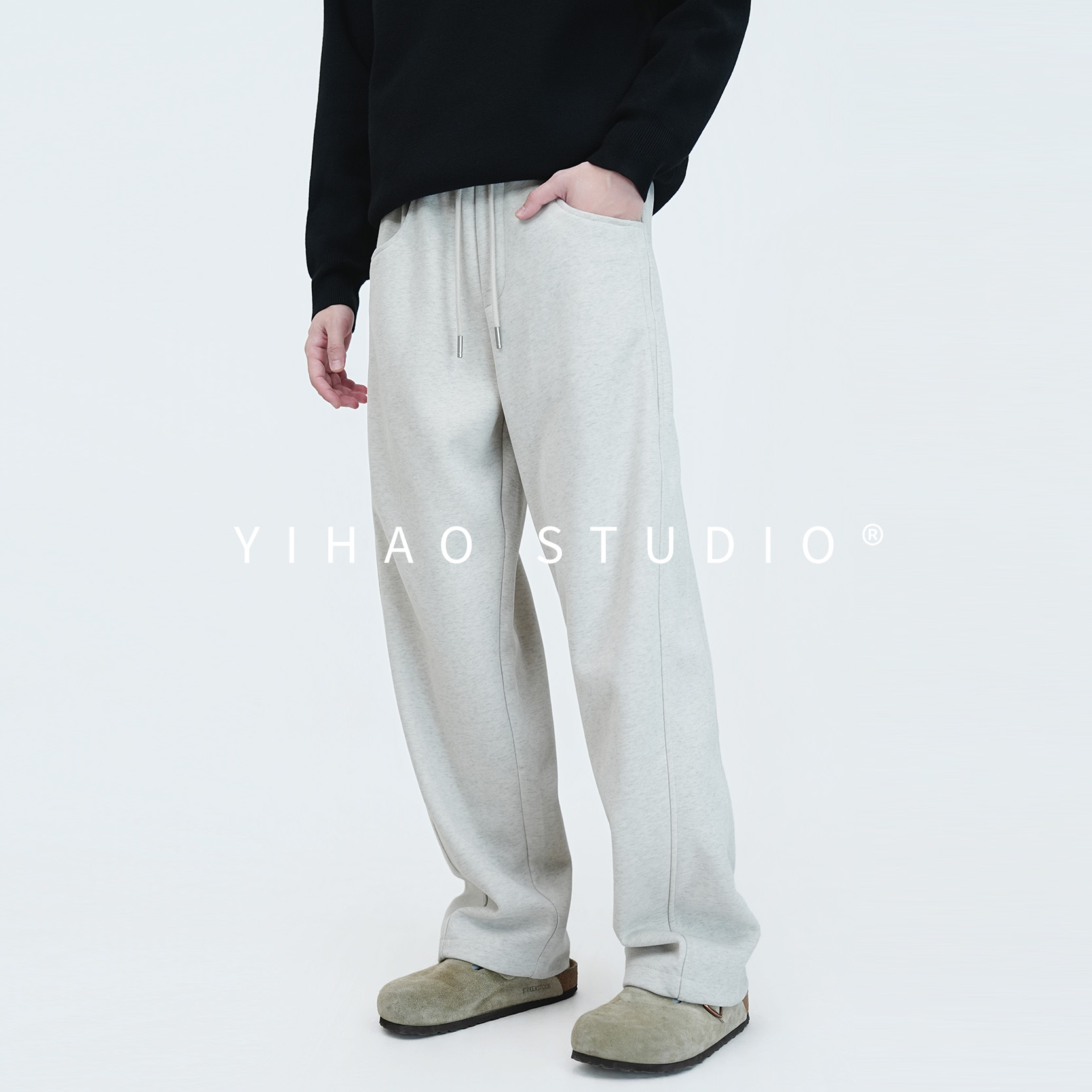YIHAO STUDIO秋冬新款高级加绒直筒休闲裤复古牛奶丝肤感秋季长裤