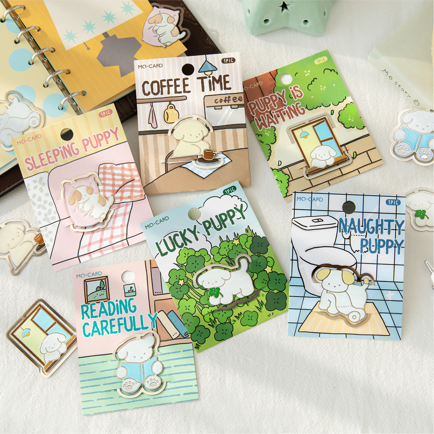 可爱小狗金属书签高档精致高级感卡通动物阅读书页夹学生文具礼物