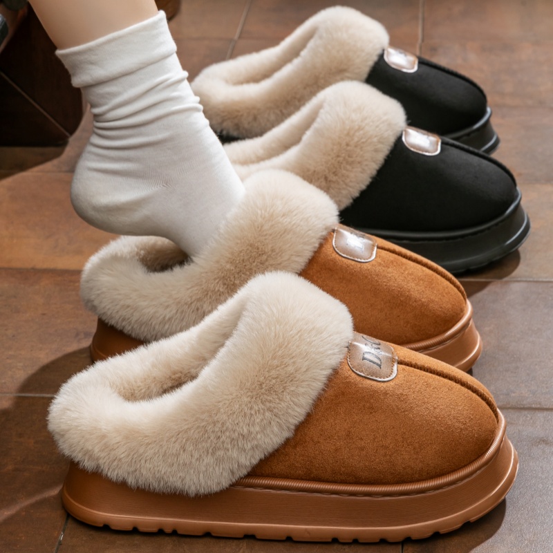 厚底防滑毛绒毛口厚底男女情侣棉拖鞋秋冬外穿室内家居保暖棉鞋