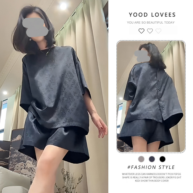 2026年夏季新款大码女装胖MM黑色简约宽松休闲T恤上衣短裤两件套