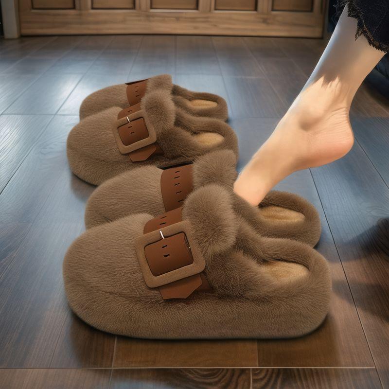 新疆西藏包邮包头毛毛拖鞋女外穿2025新款秋冬厚底软底防滑孕妇棉