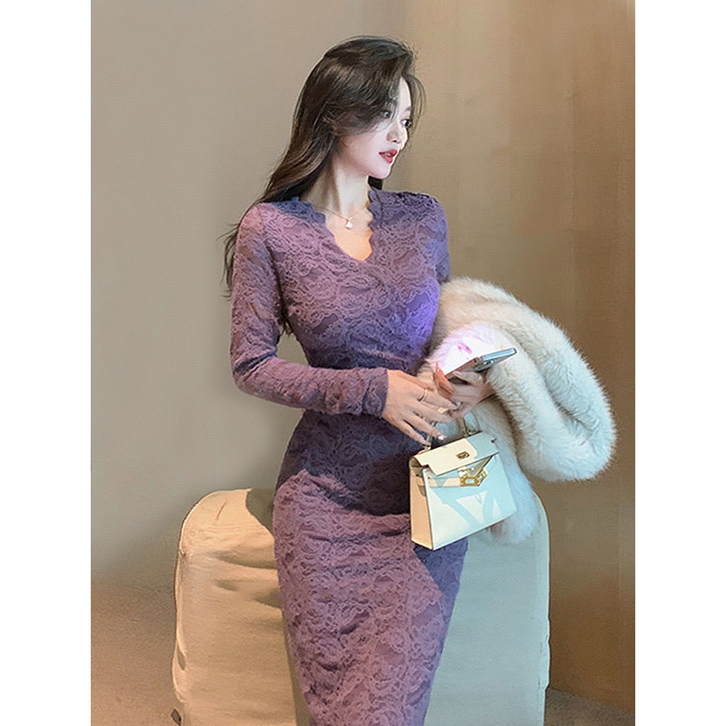 名媛气质显瘦蕾丝连衣裙女2025秋季新款小个子时尚百搭包臀长裙子