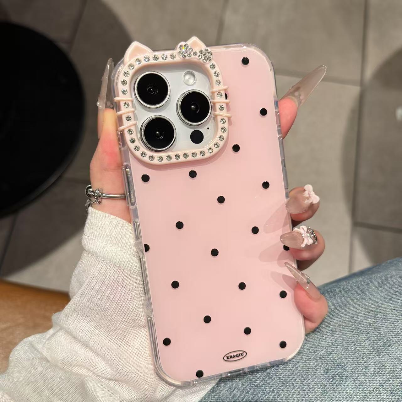 ins风满屏波点kitty猫镜头适用iPhone16手机壳15promax简约14/13