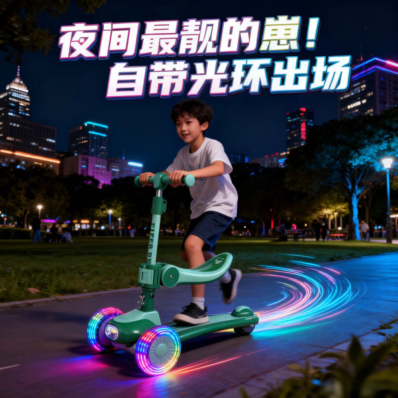 派乐熊儿童大号滑板车8-12岁加长加宽踏板强承重可调节高度竞技款