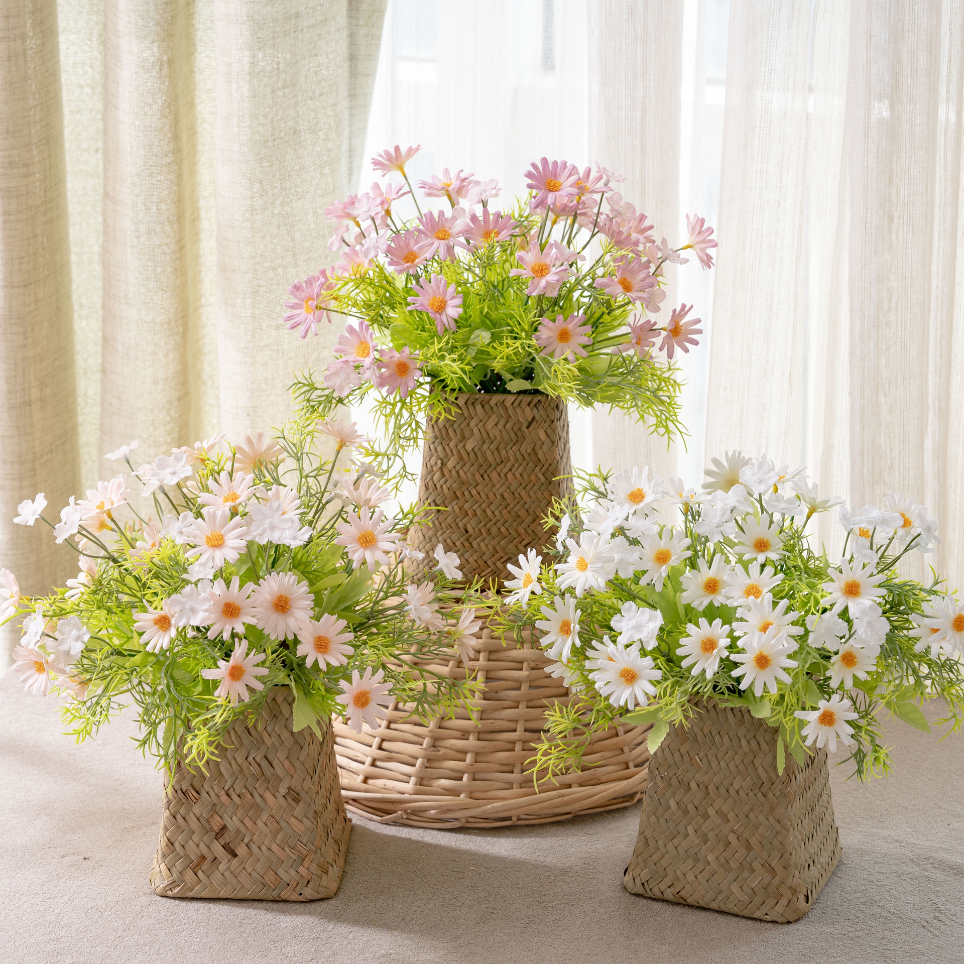 繁花若素捷琳娜雏菊高档仿真花束假花装饰花家居工艺品MW71112