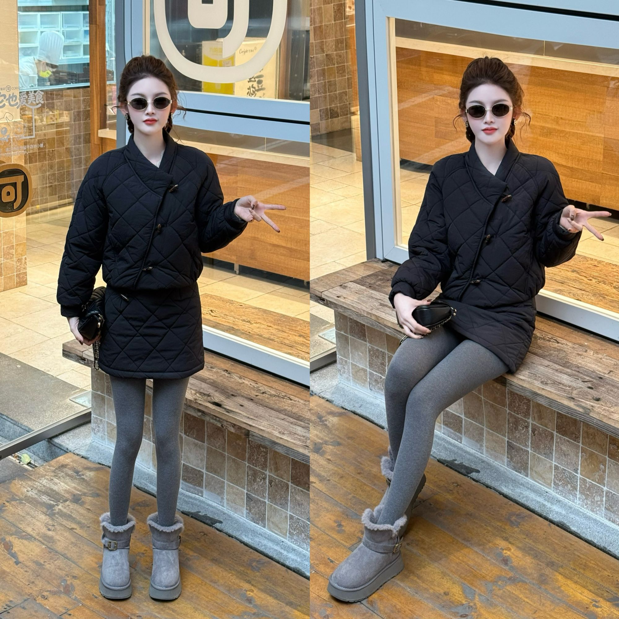 沐妍～2025冬季新款极简风宽松外套加厚半身裙两件套秋冬过年套装