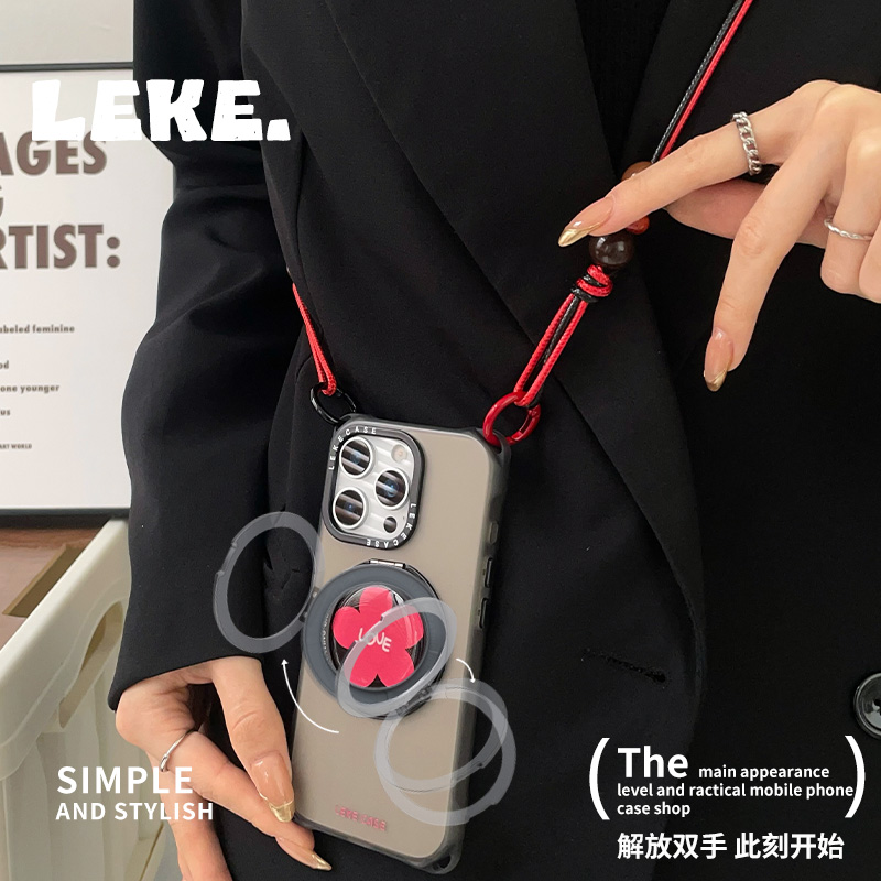 有爱花朵适用苹果15手机壳带挂绳13斜挎16四角12支架11情侣14链条