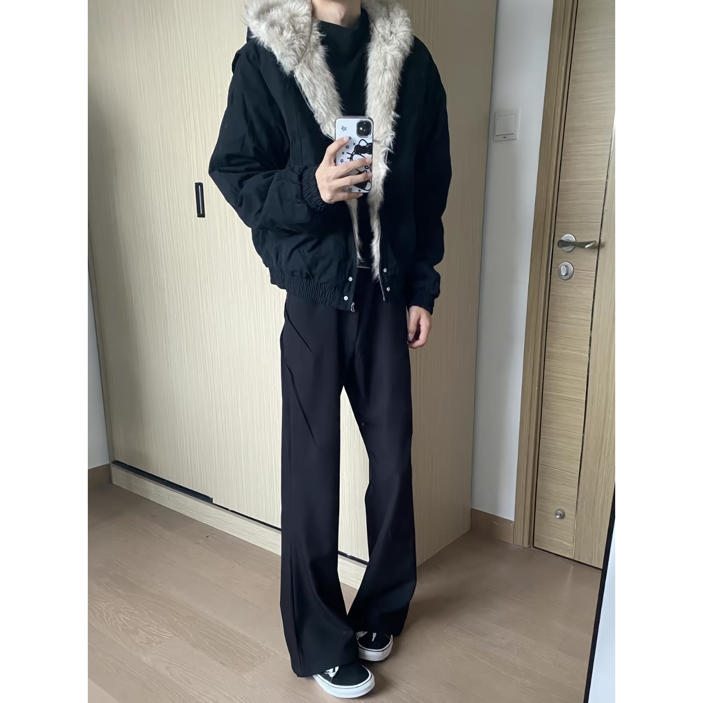 cleanfit座山雕毛领连帽夹克棉服男秋冬美式加绒加厚情侣短款外套