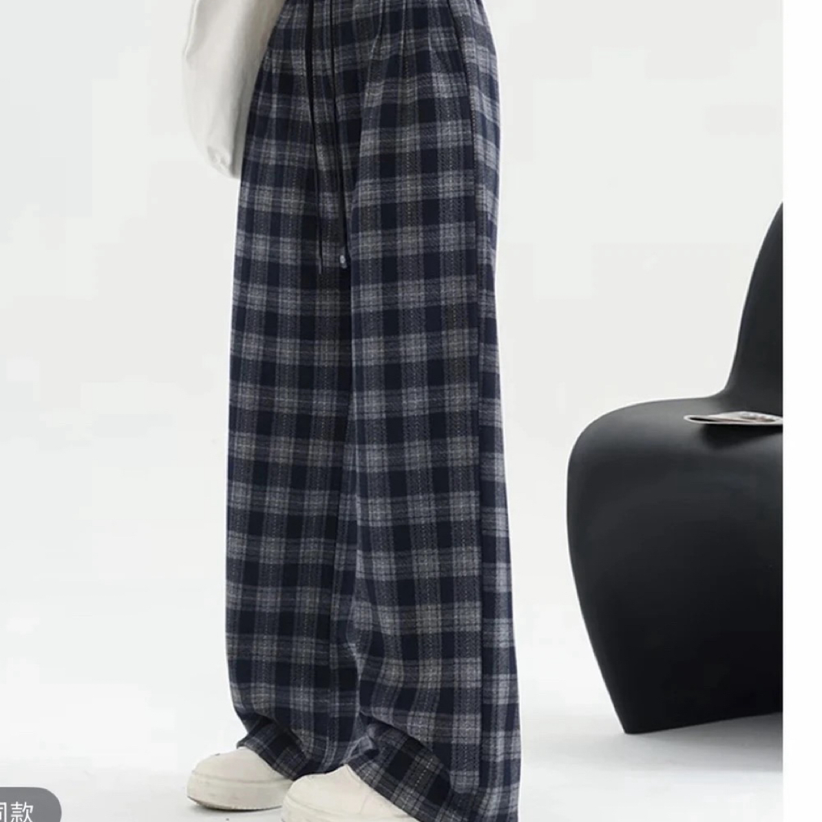 2025新款亲子款仿兔毛格子直筒裤高腰显瘦垂感加厚长裤