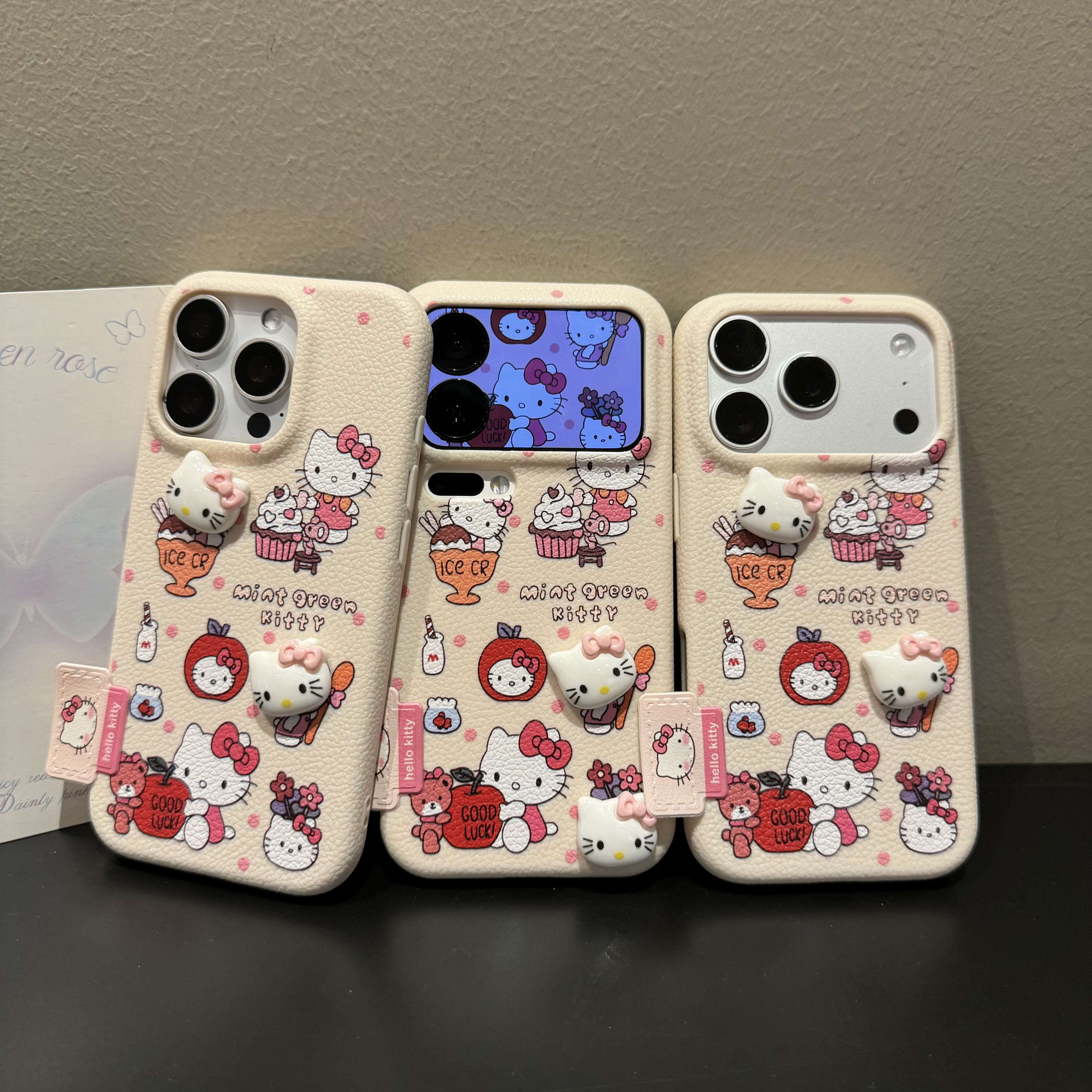 波点雪糕kitty标签适用苹果16promax手机壳华为p70vivo小米15oppo