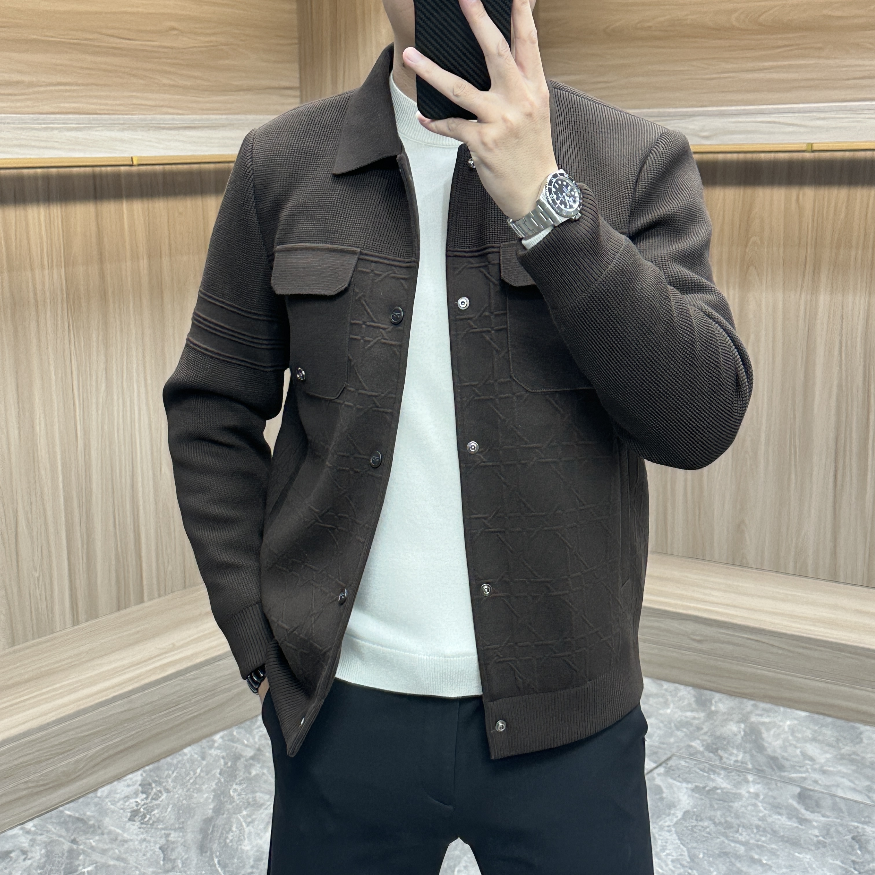 冬季男士轻奢高级百搭翻领针织羽绒服修身立体简约不臃肿夹克0605