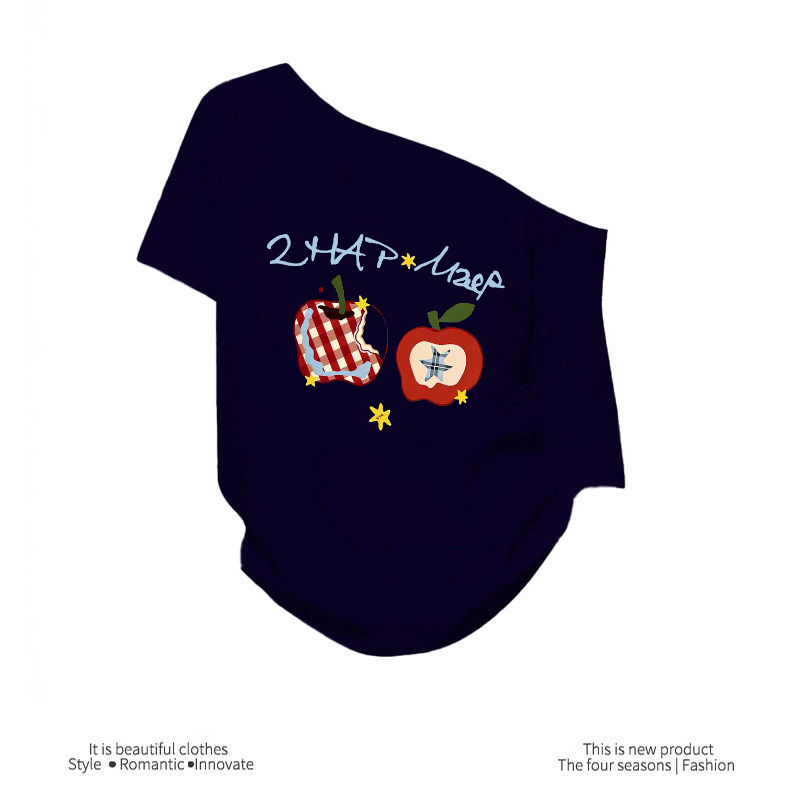 【ZHAP】新款斜肩宽松短袖t恤女藏青色清新可爱卡通印花百搭港风简