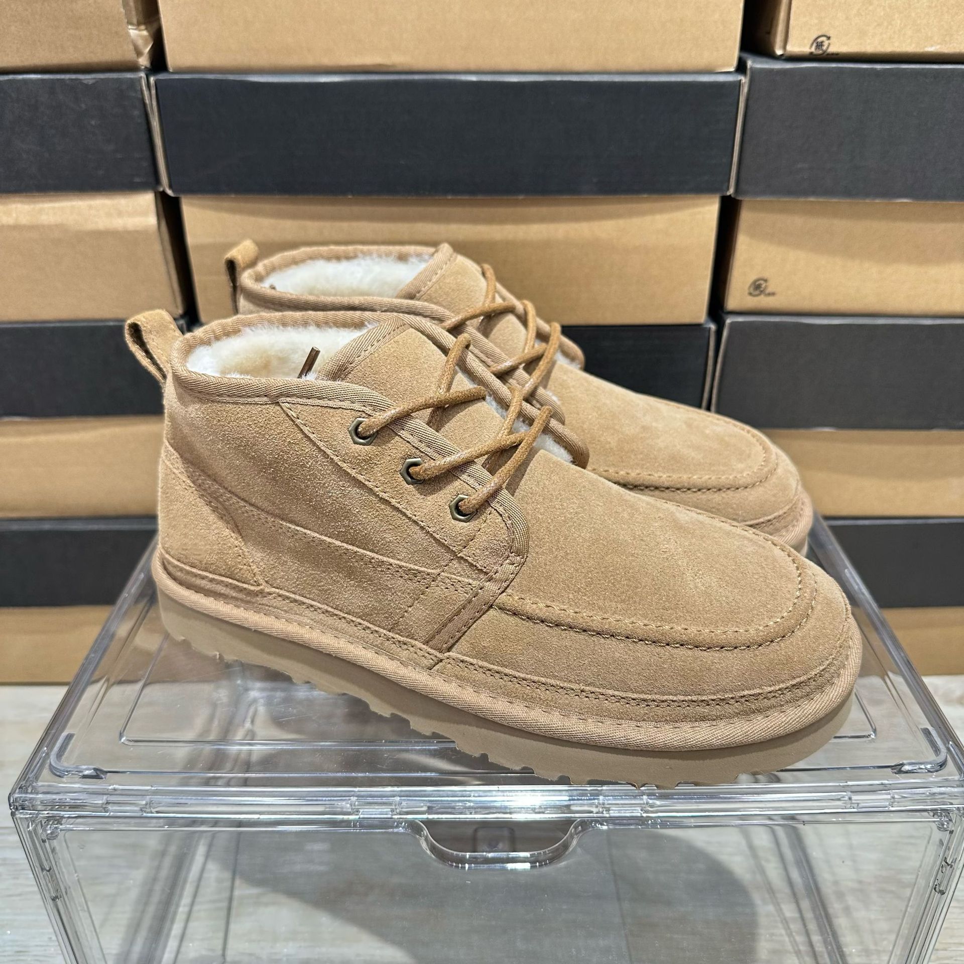 河南桑坡冬季莫卡辛小贝男款系带羊毛雪地靴真皮男士新款扭姆小贝