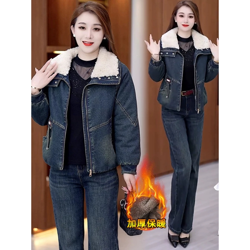 加绒加厚休闲时尚牛仔短外套女冬季新款宽松显瘦保暖夹克棉袄上衣