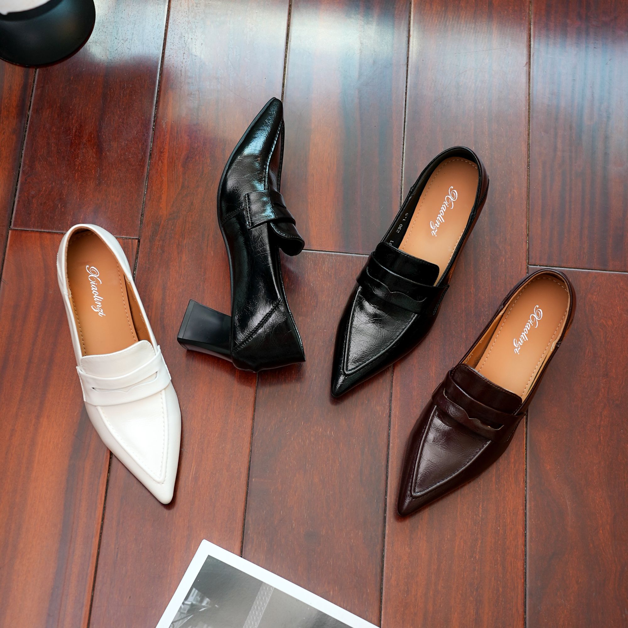 一脚蹬5厘米复古百搭乐福鞋尖头时尚增高粗跟厚底女单鞋休闲高跟.