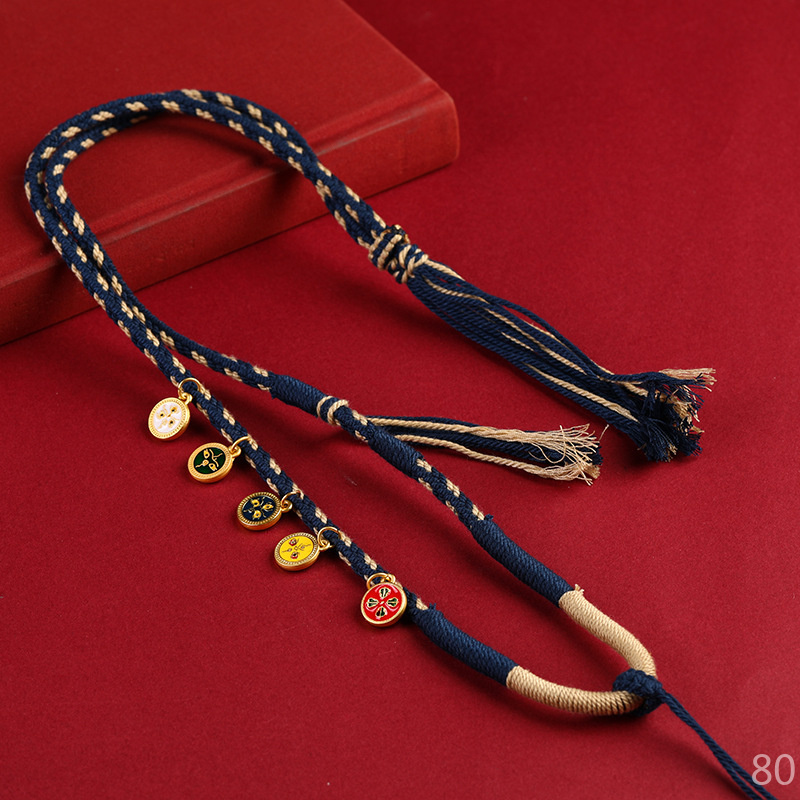 五路项链藏式手工编织棉线八股编织吊坠绳唐卡挂绳佛牌项链绳