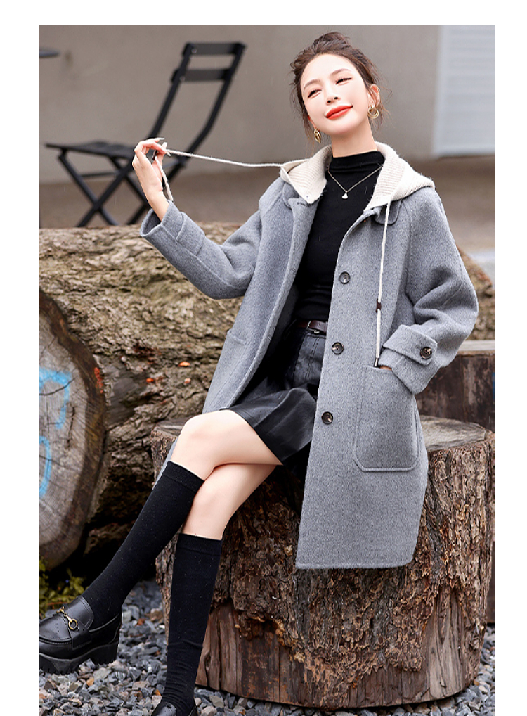 连帽学院风韩版洋气女款秋冬季2025新款中长款连帽轻熟厚呢子大衣