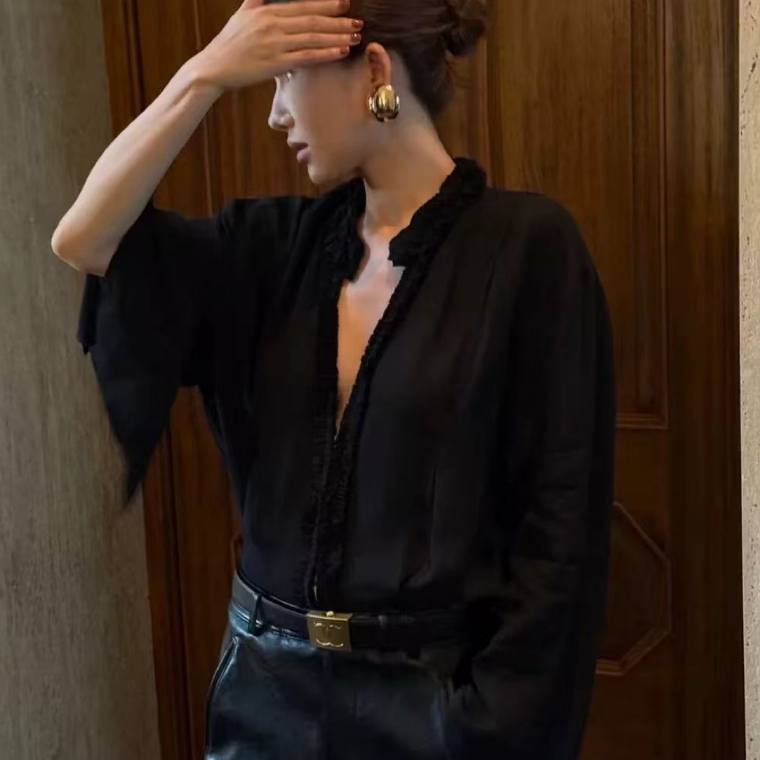 All In正版早秋新款 很精致的V领气质宽松衬衫女