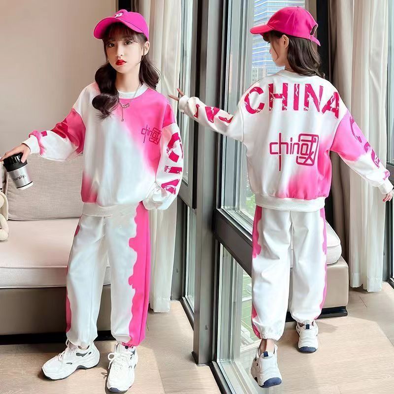 女童春季网红套装新款中国渐变洋气春秋装儿童男童运动两件套