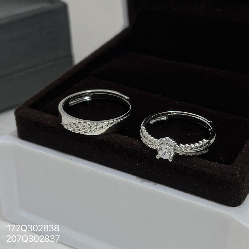 925银戒指 男女款超闪锆石麦穗情侣对戒时尚百搭手饰送女友礼物