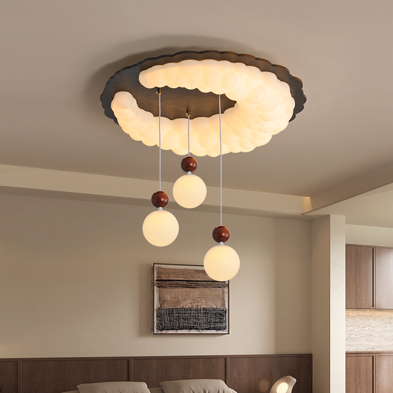 大观园吸顶灯卧室灯中古主卧灯护眼实木侘寂风儿童房间泡泡灯132I