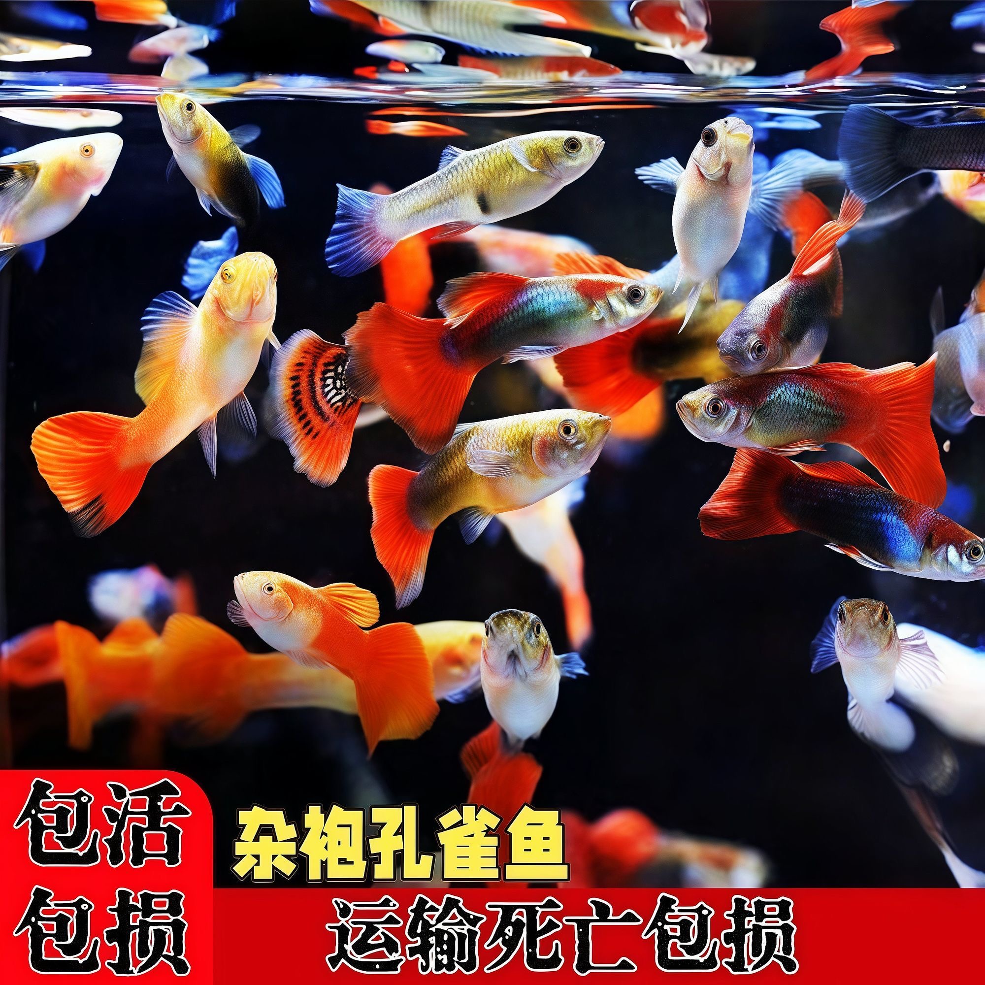 孔雀鱼小型热带观赏鱼好养耐活淡水凤尾杂袍活体2-3厘米长度