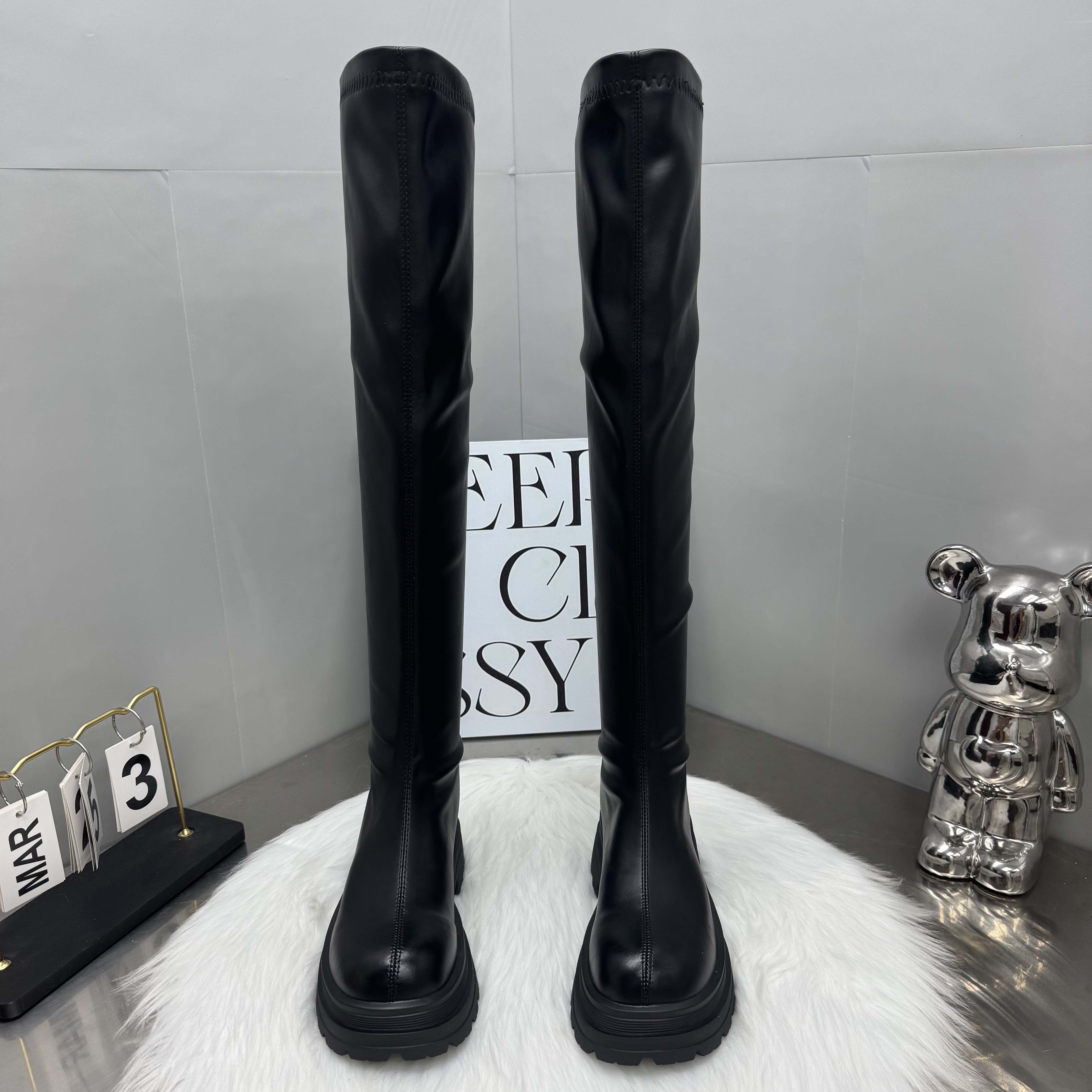 过膝靴爆款增高5CM时尚百搭瘦瘦靴加绒保暖女靴网红小个子弹力靴