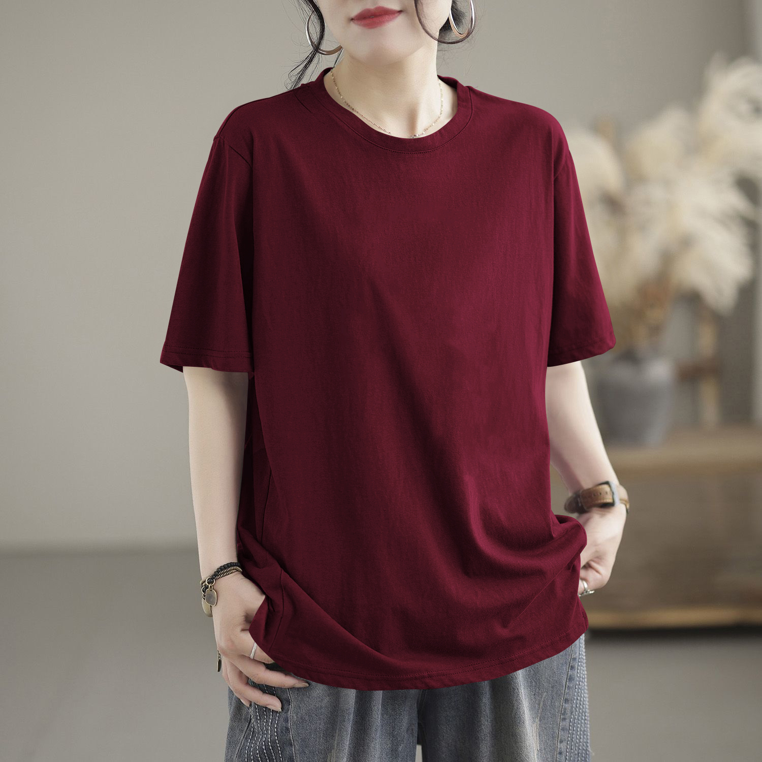 夏季重磅新款纯棉短袖t恤女中长款宽松上衣ins显瘦大码打底衫潮