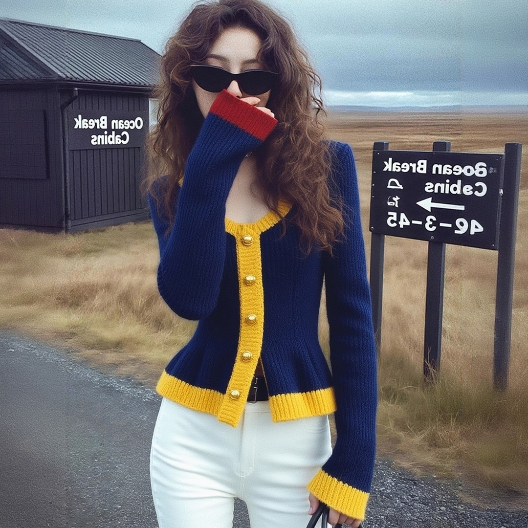 高级感超好看韩系chic上衣高端精致茶里茶气别致撞色针织衫女冬季