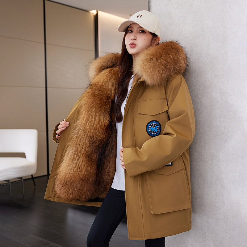 派克服女可拆卸内胆仿狐狸毛中长款大衣加厚皮毛一体大码皮草外套