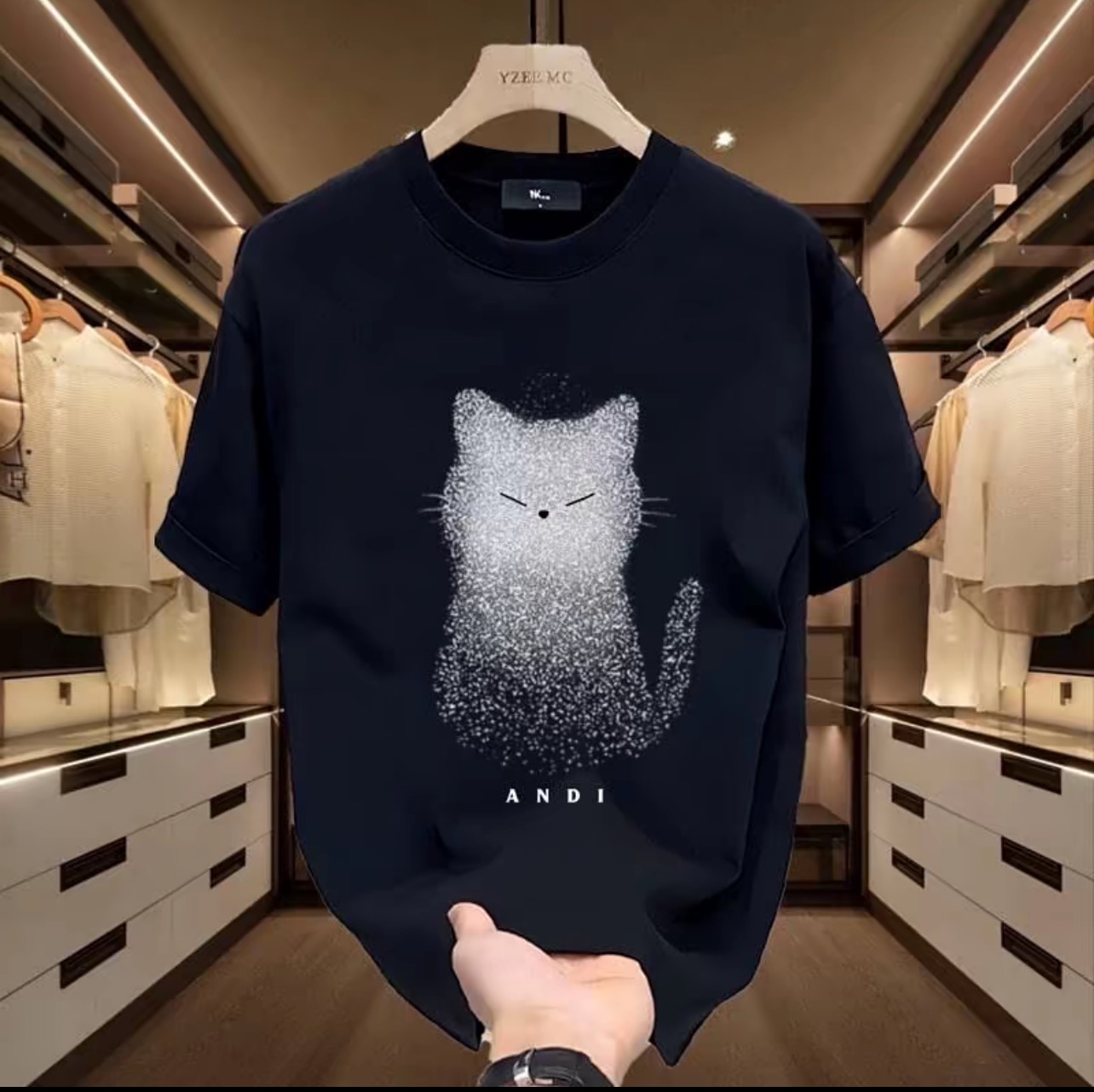 猫咪t恤女黑白短袖夏季2025年新款小众设计感上衣宽松显瘦半袖。