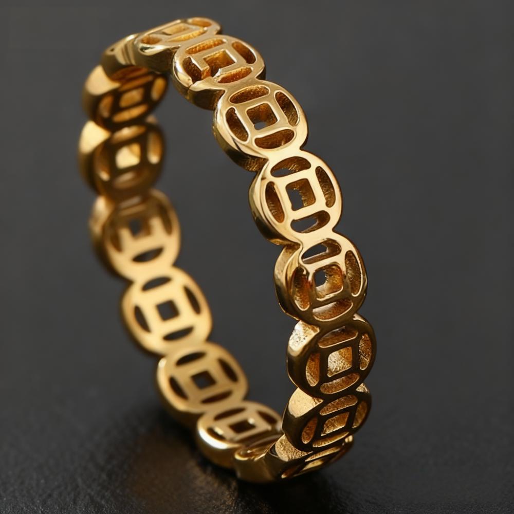 钛钢戒指 7号8号9号指环复古镂空饰品百搭可选古风钱币戒指潮流