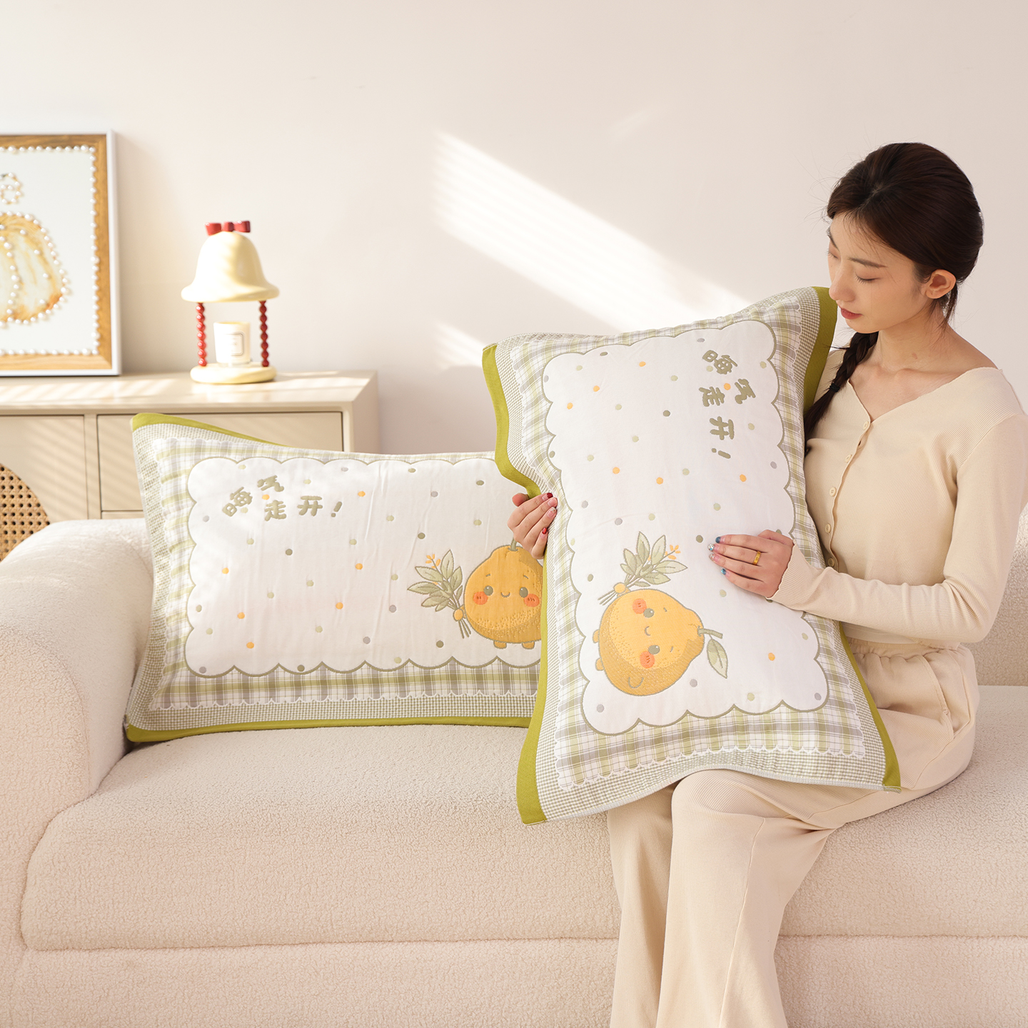 纯棉纱布加厚枕巾一对装全棉卡通可爱枕头盖巾柔软透气亲肤枕头巾